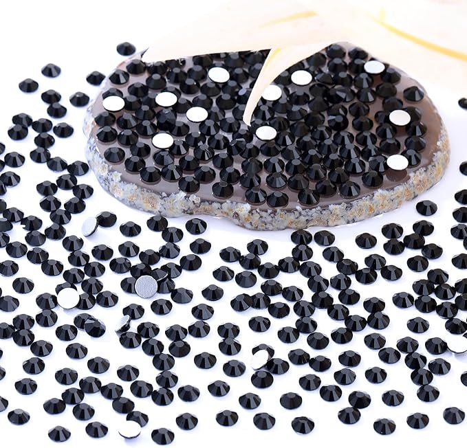 Meibite Black Flatback Rhinestones, Glass Rhinestones for Nail Art and Craft, Glue Fix, Loose Crystal Gemstones(Black, SS34, 576pcs, 7.1-7.3mm)