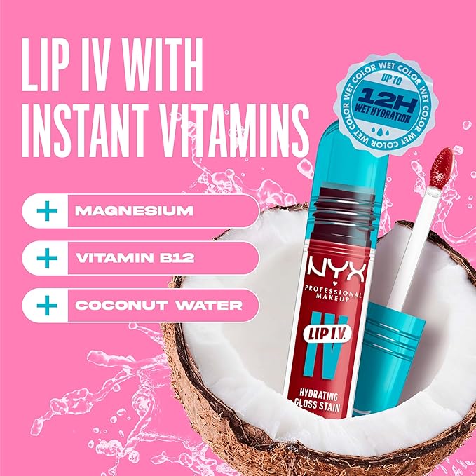 NYX PROFESSIONAL MAKEUP Lip IV Hydrating Glossy Lip Stain with 12HR Hydration - Berry Thirsty (Red)