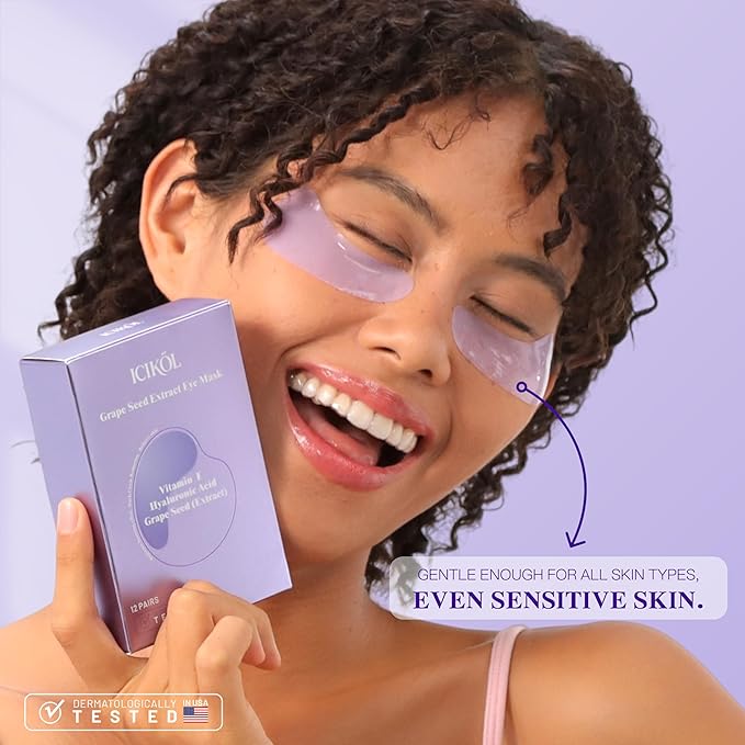 Collagen Under Eye Patches for Puffy Eyes and Dark Circles, Under Eye Mask for Radiance Boost, Deep Hydrating Undereye Mask Patches for Treatment with Women Beauty (60 Pairs, Grape seed)