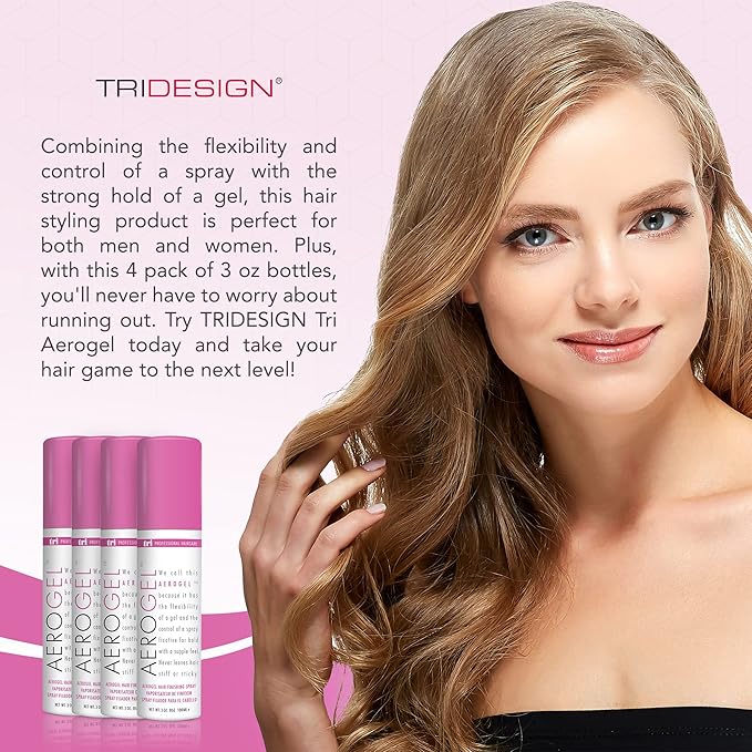 TRI Design Aerogel Hairspray - Strong Hold Hair Finishing Spray for Volumizing & Control, Flexible Styling for All Hair Types, Non-Sticky and Scented - For Women and Men - Travel Size Pack of 4 (3 Oz)