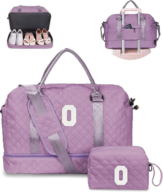 Personalized Teen Duffle Bag with Shoe Compartment, Weekender Overnight Travel Bag, Monogram Letter Bag with Makeup Bag, Birthday Gift