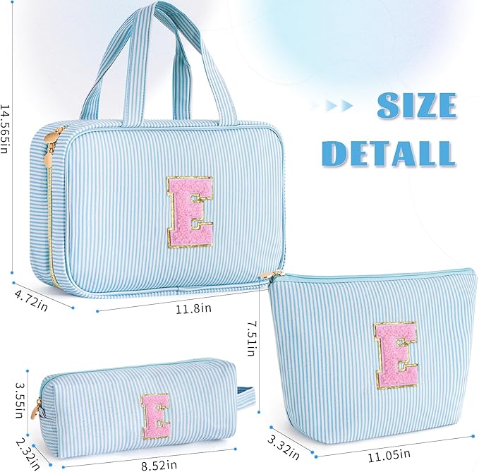 Personalized Initial Toiletry Makeup Bag - Travel Cosmetic Bag for Mom,Niece,Teen Girl Birthday Gifts - Blue E