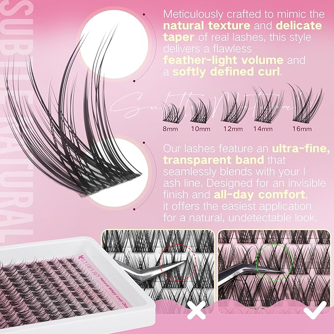 EYDEVRO Natural Lash Clusters Wispy Eyelash Clusters C Curl 8-16mm Cluster Eyelash Extensions DIY Lash Extensions at Home Cluster Lashes Reusable Waterproof Individual Lashes Soft Thin Band
