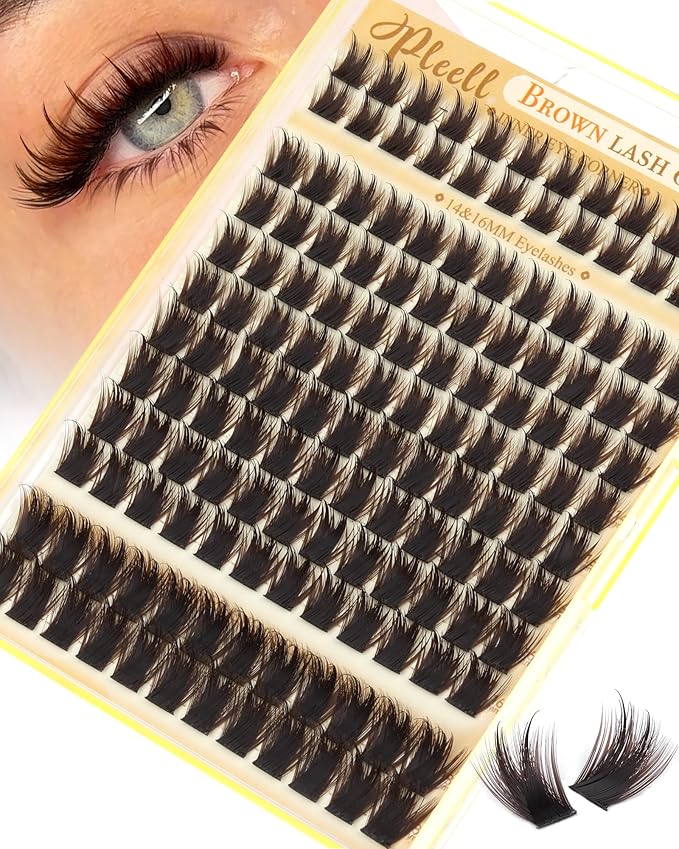 Brown Lash Clusters With Spikes More 14/16mm Volume Eyelash Clusters Wispy Fluttery Cluster Eyelashes Extensions Fairy Cluster Lashes Manga Individual Lashes by Pleell (D Curly, 144PCS, 12-18MM)
