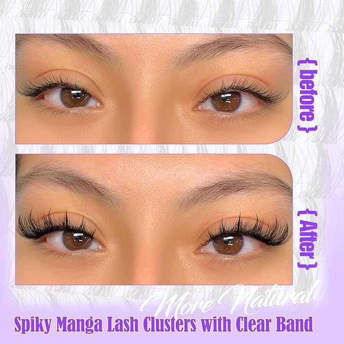 Manga Lash Clusters Spikes Wispy Eyelash Extension Invisible Band Spiky Cluster Eyelash Extensions Anime Fairy Eyelash Clusters 10-18mm DIY Natural Individual Lash Extension 144Pcs Doll Lashes