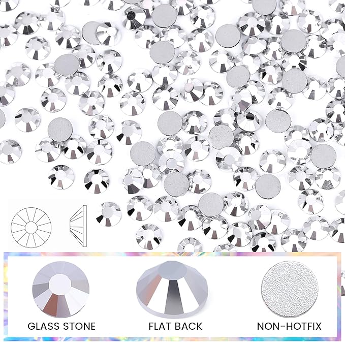 Novani Rhinestones 3000Pcs Flatback Crystal Round Loose Gemstones Glass Rhinestones for Crafts Makeup Nail Art Clothes Shoes DIY Decorations(SS8, 2.3-2.5mm,Sliver)