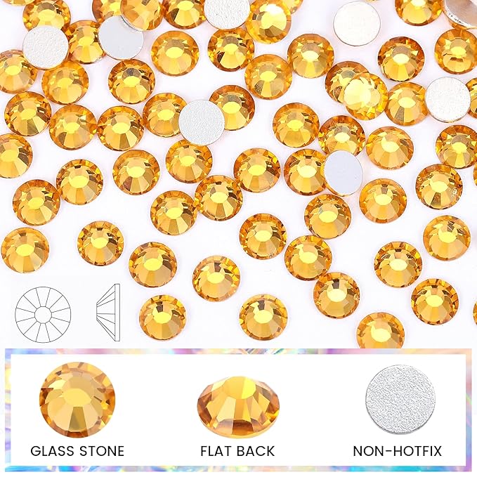 Gold Yellow Rhinestones Flatback Rhinestone for Crafts Glass Nail Rhinestones Nail Gems Crystals for Makeup Bags Shoes Decoration DIY(SS16,1440pcs,Gold Yellow)