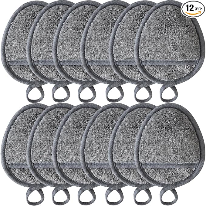 Reusable Makeup Remover Pads Soft Makeup Remover Cloths Washable Facial Makeup Cleansing Pads for Face,Lip,Eyes Grey 12PCS