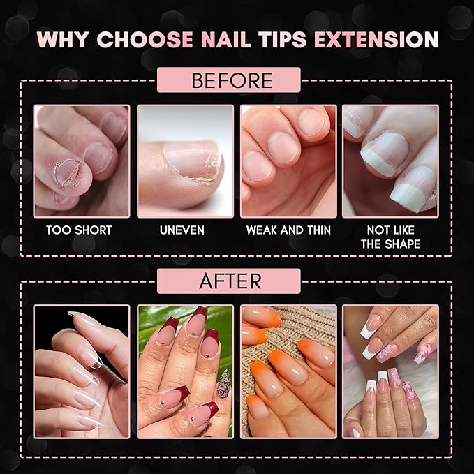 Makartt Short Coffin Nail Tips: 500pcs Clear Press on Full Cover Fake Ballerina Nails Tip Extension 10 Sizes Long Lasting Soak Off False Acrylic Kit for Home & Salon Use