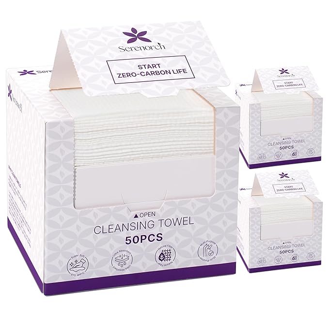 Serenorch Disposable Face Towels, 10" x 12", Ultra Thick Face Towelettes for Sensitive Skin, Extra Soft Makeup Remover Dry Wipes, 150 Count