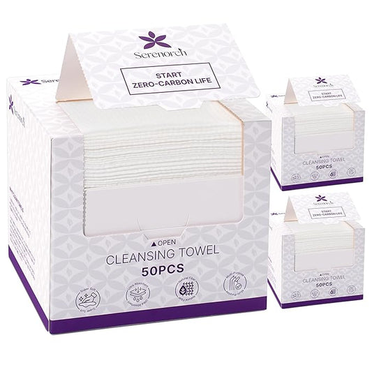 Serenorch Disposable Face Towels, 10" x 12", Ultra Thick Face Towelettes for Sensitive Skin, Extra Soft Makeup Remover Dry Wipes, 150 Count