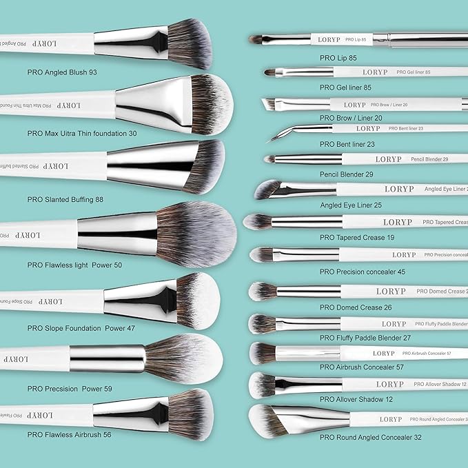 LORYP Makeup Brush Set Professional Soft Synthetic Vegan Luxury Cosmetic Brushes for Face & Eye White 20 Pcs
