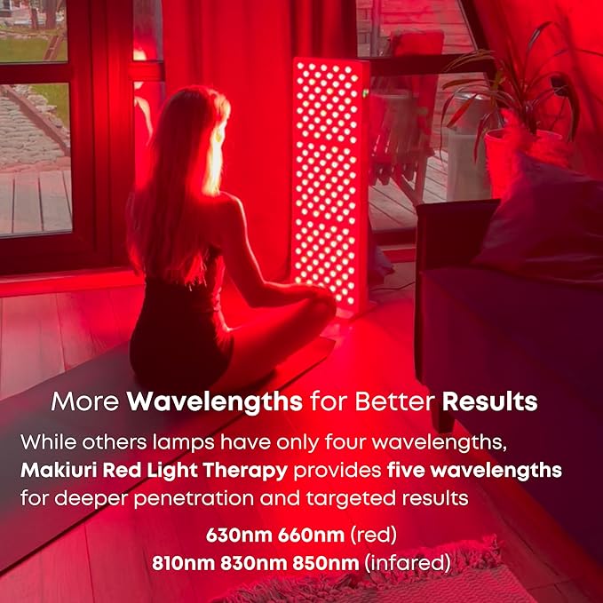 Makiuri Red Light Therapy Lamp | LED Light Therapy Panel for Face & Body | Infrared & Red Light in 5 Wavelengths | Supports Relaxation, Skin Appearance & Overall Wellness | Neptune (Black 300 LED)