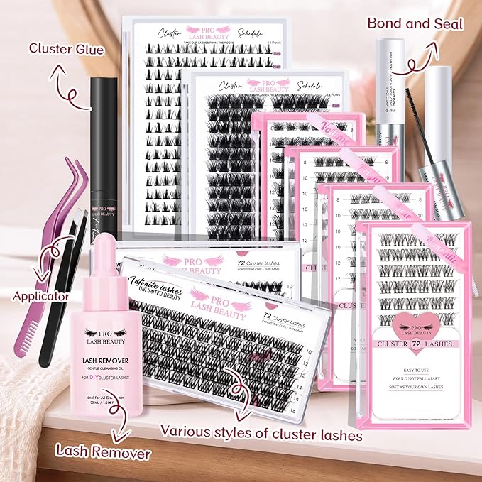 Cluster Lashes, 72 Pcs Individual Lashes, Lash Clusters DIY Eyelash Extension, Super Thin Band Reusable Soft & Comfortable (Romantic-D-8-16mix)