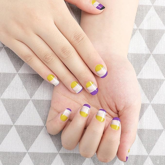 WUXEKZO 5 Pcs Nail Decals Stickers Self Adhesive Nail Supply Nail Stickers Set for Girls Manicure Salon, Non Binary Flag Nails Stickers Wraps Decals
