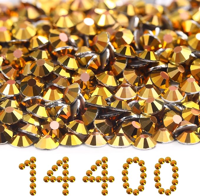 MEIBITE Flatback Rhinestones Bulk, 14400PCS Gold Rhinestones for Clothes DIY Decoration Crafts, Gold, SS20, 4.6-4.8mm