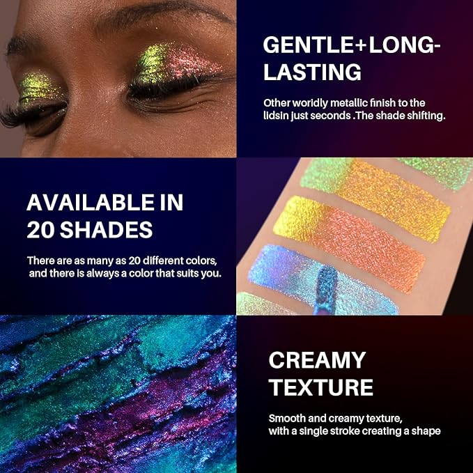 CHARMACY Liquid Duochrome Eyeshadow, Metallic Eye Looks, Long Lasting Glitter Eye Shadow Sets Metallic Pigments, Quick Drying, Sparkling Shiny Eye Makeup for Beginners, 1.6g (#01)