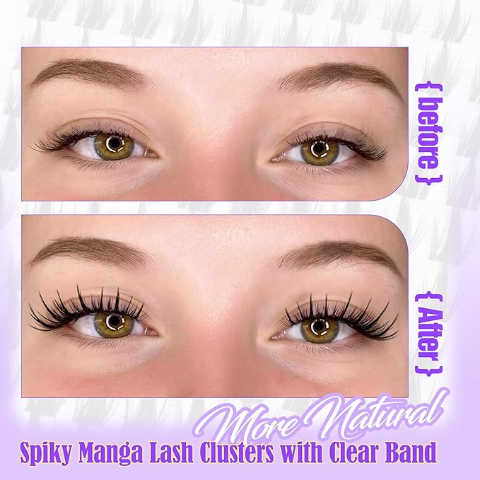 Lash Clusters with Spikes Anime Cluster Eyelashes Spiky Individuals Lashes Invisible Band Wispy Lash Extension Manga Cluster Eyelash Extension 10-16mm DIY Doll Natural Lash Extension