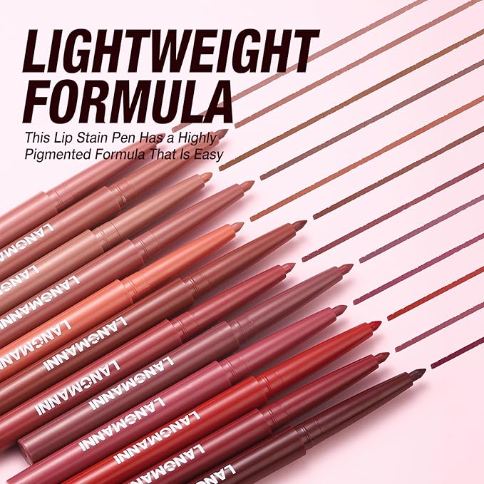 LANGMANNI 12 Colors Sculpting Matte Velvet Lip Liner Set,Smooth Creamy Texture,Waterproof And High Pigmented For Girls Daily Application Lip Makeup