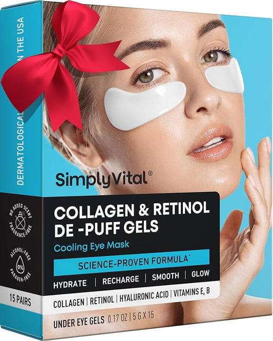 Under Eye Patches for Puffy Eyes and Dark Circles - Cooling Eye Masks for Women & Men with Collagen, Hyaluronic Acid & Retinol - Depuffing Undereye Mask Patches - Parches Para Ojeras - 15 Pairs