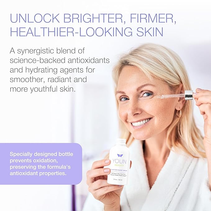 YOUN Beauty 20% Vitamin C Face Serum with Hyaluronic Acid, Ferulic Acid & Vitamin E by Holistic Plastic Surgeon Dr. Anthony Youn | Antioxidant Serum for Face for Skin Hydration, 60 ml