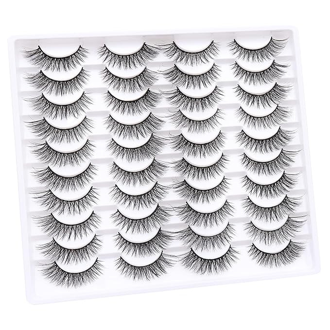 False Eyelashes 20 Pairs 10-18mm Long Lashes Wispy Lashes Faux Mink Lashes 3D Fluffy Cat Eye Lashes （style 20-060)