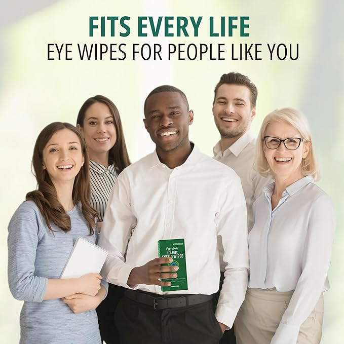 200Pcs Tea Tree Eyelid Wipes – Tea Tree Oil Eye Wipes for People with Dry Eyes & Allergies – Gentle Eyelid Cleanser with Hyaluronic Acid – Individually Wrapped & Biodegradable - 2 Pack