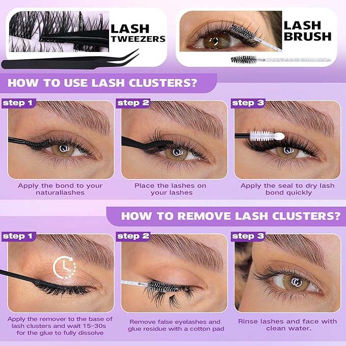 EYDEVRO Wispy Lash Clusters Kit Natural Eyelash Clusters kit DIY Lash Extension Kit 9-18mm CD Curl Cluster Eyelash Extensions with Waterproof Lash Bond and Seal, Lash Remover, Tweezers, Brush