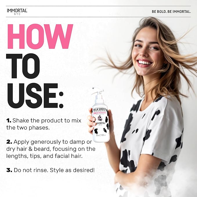 Immortal NYC Milk Shock, Leave-in Conditioner and Detangler Spray, Milk Protein, For All Hair Types