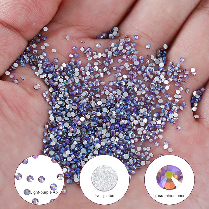 3000Pcs Light-Purple Ab Crystal Rhinestones,Glass Flatback Rhinestones Small Gemstones for Nail Face Makeup Art Crafts Clothes Decoration -(SS4,1.6mm,Light-Purple Ab)
