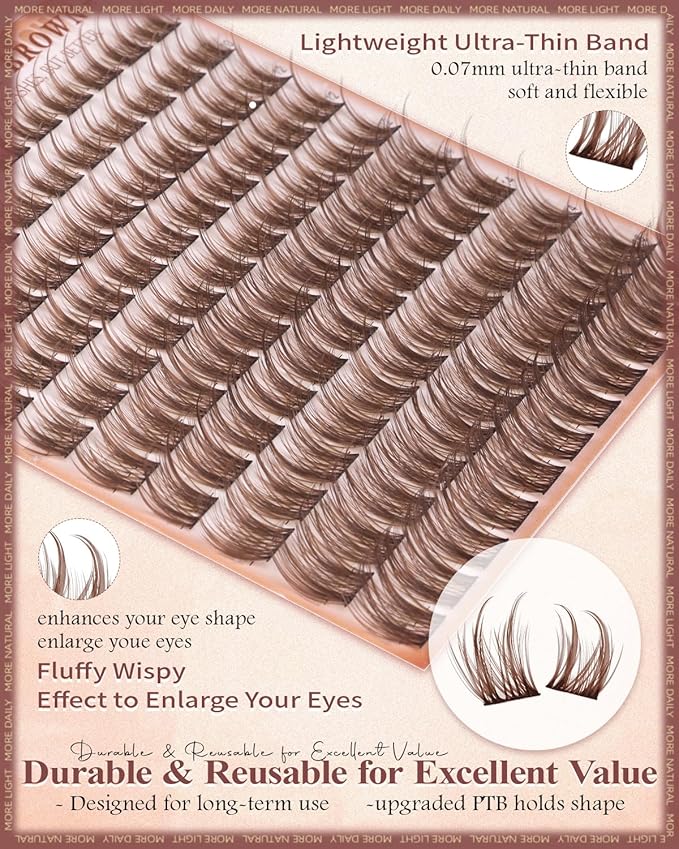 Wtvane Brown Lash Clusters Wispy Eyelash Clusters with Spikes Natural Lash Extensions Dark Brown Manga Lashes Clusters 10-16mm Cluster Eyelashes Extensions C-Curly Individual Lashes Anime Eye Lashes