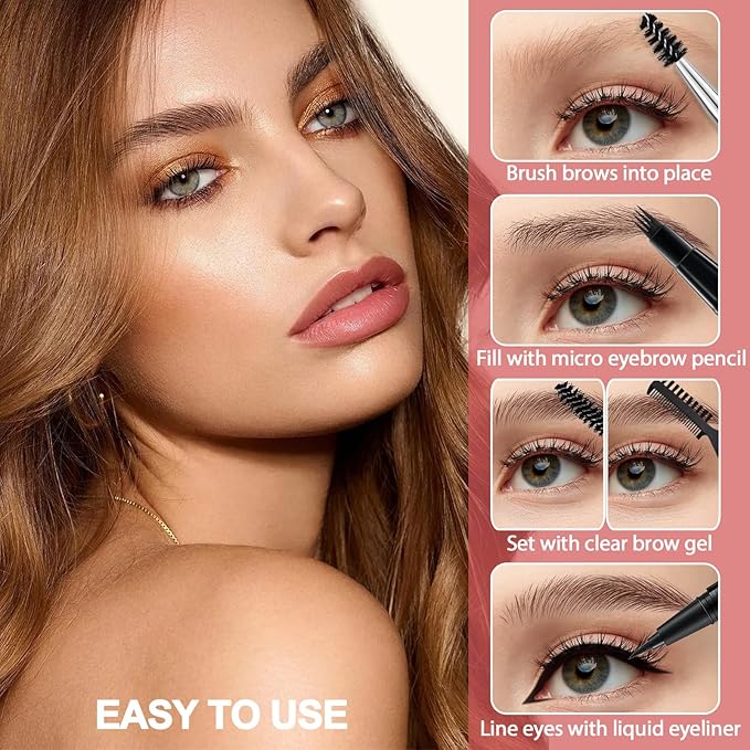 Eyebrow Pencil Kit, with Microblading Eyebrow Pen, Eyebrow Gel, Eyeliner, Eyebrow Brush, Eyebrow Pencils for Women, Waterproof, Smudge Proof, Long Lasting Makeup Formula - Ebony