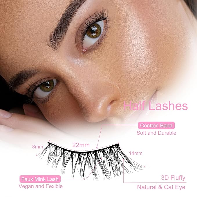 YASNAI Half Lashes Volume Lashes Wispy Cat Eye Look Natural Short Fake Eyelashes 7 Pairs Pack