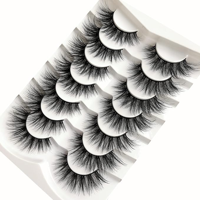Pooplunch False Eyelashes 8D Cat Eye Volume Wispy Clusters Faux Mink Lashes Fake Eyelash Strips 7 Pairs Pack