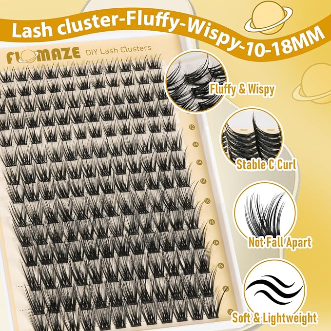 Lash Clusters, 168 Soft Fluffy Individual Lashes – Reusable DIY Volume Eyelash Extensions, Lightweight, Handmade for Natural to Glam Look (10–18mm Mix)