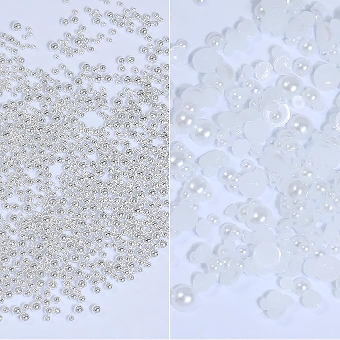 HNUIX Nail Rhinestones - 3D Multiple Shape Size Gems, Champagne Gold, Manicure beads, Pearls, Flatback Crystals Rhinestones, with Kit, for Nail Art Decor