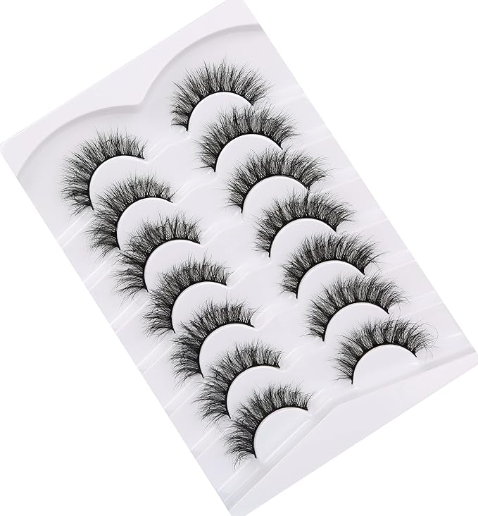 Pooplunch False Eyelashes Cat Eye Lashes 8D Volume Thick Crossed Natural Faux Mink Lashes Fake Eyelash Strips 7 Pairs Pack