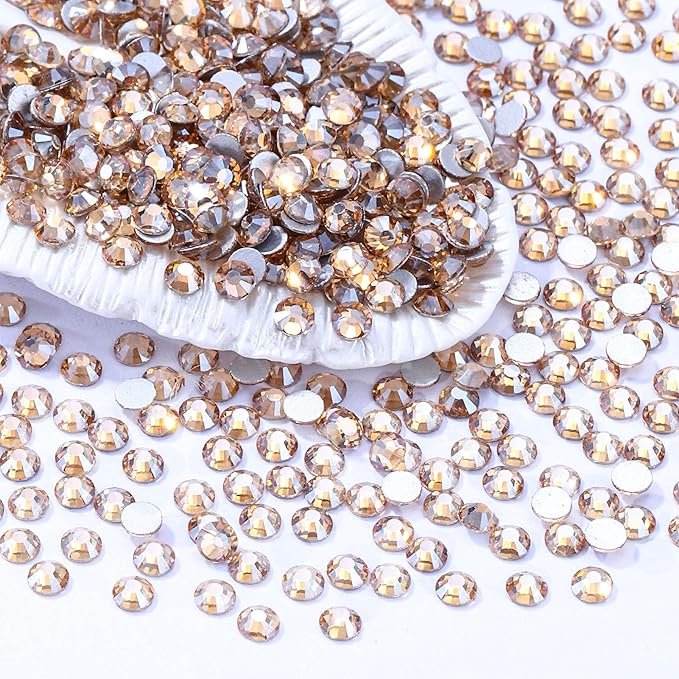 Meibite Gold Shadow Flatback Rhinestones, Glass Rhinestones for Nail Art and Craft, Glue Fix, Loose Crystal Gemstones(Gold Shadow, SS10, 1440pcs, 2.7-2.8mm)