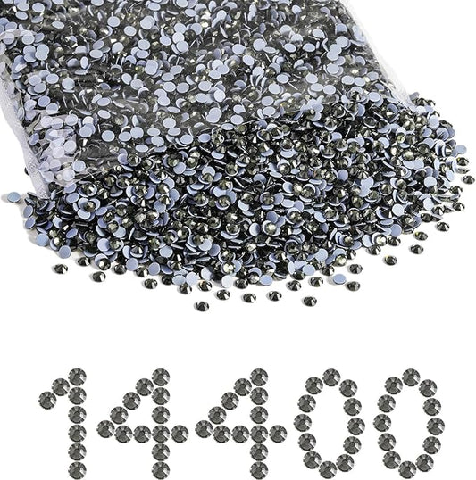 Beadsland Flatback Rhinestones Bulk,14400pcs Gray Rhinestones for Nails Crafts Clothes DIY Decoration, Black Diamond, SS8,2.3-2.5mm