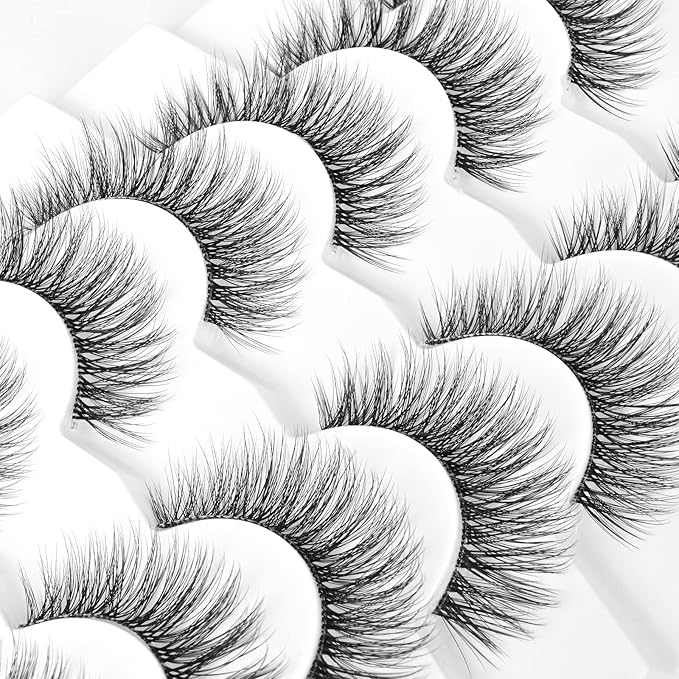 Natural Lashes False Eyelashes Wispy Natural Faux Mink Lashes Jiocolor 7 Pairs Light Volume Fake Eye Lashes DJ-15