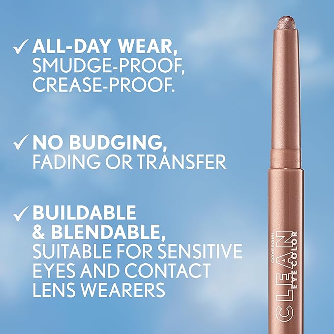 CoverGirl Clean Eye Color, Ballerina Blush, Eyeshadow Sticks, Ultra Creamy Formula, Lightweight, Buildable Formula, Lasts All Day, Smudge-Proof, 0.05oz