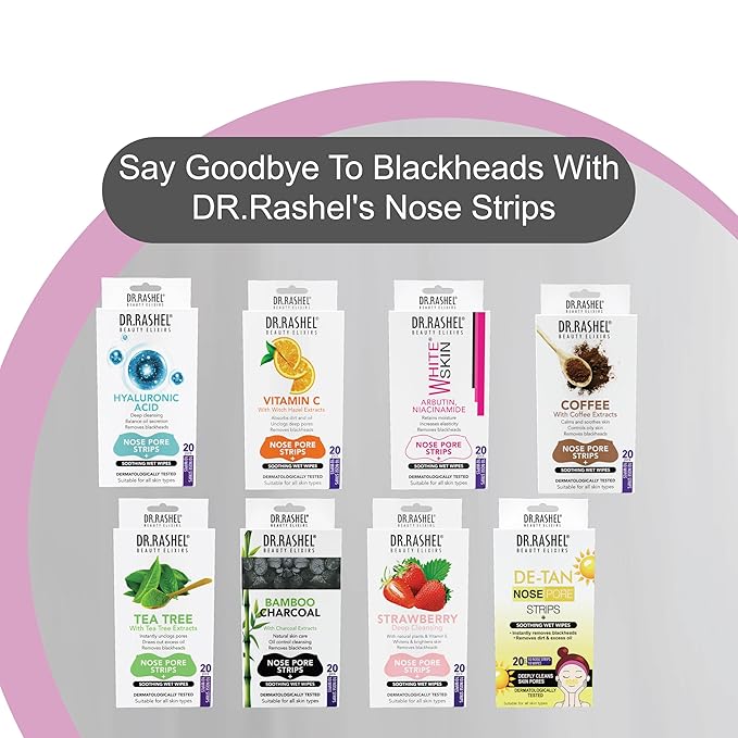 DR.RASHEL Charcoal Nose Pore Strips For Pore Cleansing, Instant And Painless Blackheads Removal | Deep Purifying Blackhead Remover Strips for Nose | 20 PCS (10 Strips & 10 Wipes)