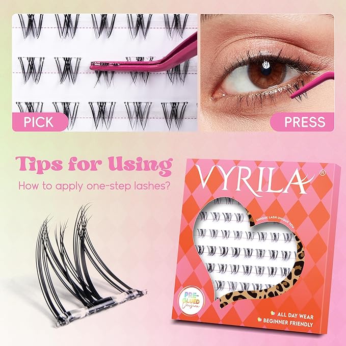 VYRILA Self Adhesive Bottom Lashes, Pre Glued No Glue Lower Lash Clusters, Ultra Thin Invisible Band, Natural Wispy Under Lash Extensions, Easy Apply for Beginners(PG-ZE93-6-7mm)
