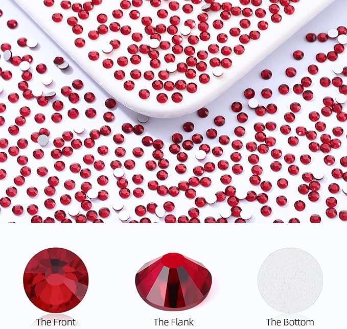 Meibite Siam Flatback Rhinestones, Glass Rhinestones for Nail Art and Craft, Glue Fix, Loose Crystal Gemstones(Siam, SS6, 2880pcs, 1.9-2.0mm)