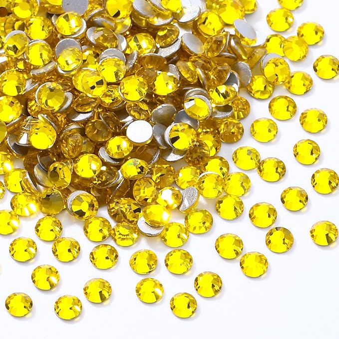 Meibite Citrine Flatback Rhinestones, Glass Rhinestones for Nail Art and Craft, Glue Fix, Loose Crystal Gemstones(Yellow, SS4, 1440pcs, 1.5-1.7mm)