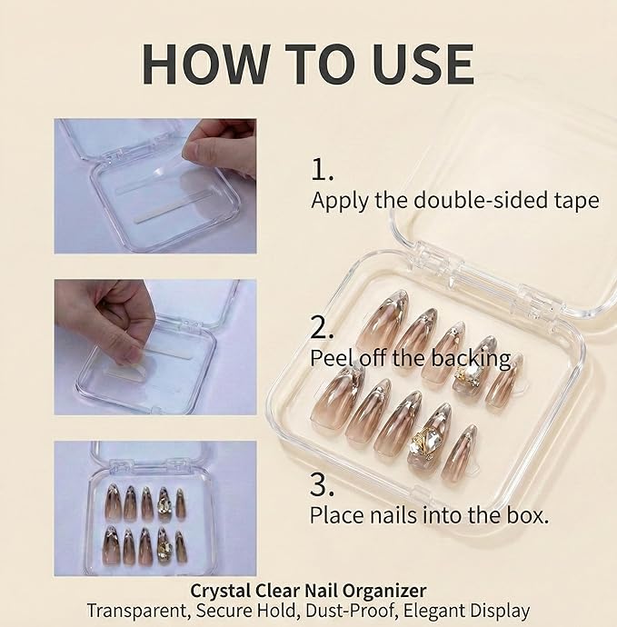 Kyvenly Press On Nail Organizer 12pcs 3.3in Nail Case And 1 Big Acrylic Storage Box For Packaging Clear Display Box Fake Nail Organizer With Double Sided Adhesive Tabs Nail Display Nail Salon