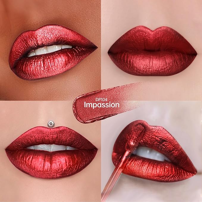 Depuplum 3Pc Lipsticks Set for Women Metallic Lipstick Long Lasting Dark Red Pink Burgundy Lip Gloss, Metal Shine Lightweight Hydrating Full Coverage Lip Color, DP101/104/108