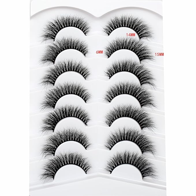 Pooplunch False Eyelashes Cat Eye Look Wispy Lashes Short Natural 8D Extension Volume Soft Faux Mink Lashes Fake Eyelash Strips 7 Pairs Pack