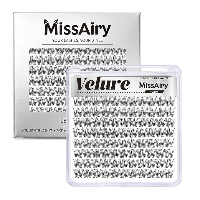 MissAiry Velure Lash Clusters LengthLock Eyelash Extensions Natural Lash Clusters Short Lash Cluster 12MM DIY Lashes Natural with Invisible Band Venus D Curly Individual Eyelashes(Velure 12MM)