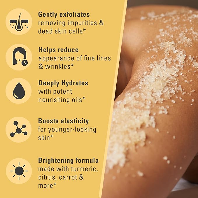 Exfoliating Turmeric Scrub and Skin Exfoliator with Collagen and Coconut Oil, Gently Exfoliates Face, Body, Hands, and Feet, Moisturizing Skincare, 16 oz by M3